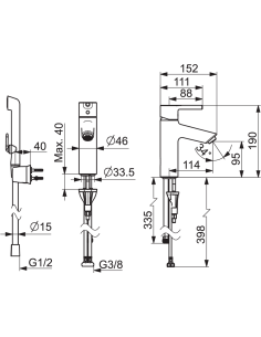 Optima izlietnes jaucējkrāns ar bidē dušu, hroms 2