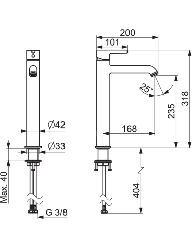 Optima Style izlietnes jaucējkrāns bez noteces aizvara, hroms 318mm