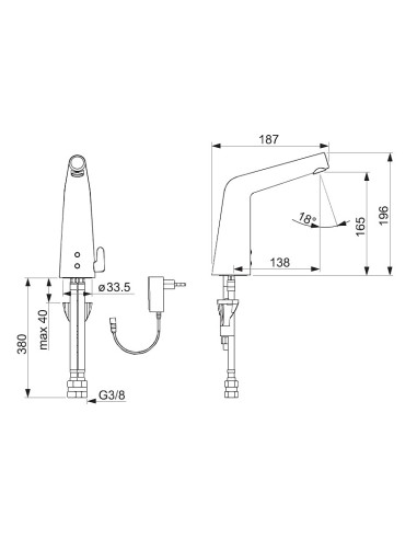 INSPERA bezkontakta izlietnes maisītājs, 230/9V, ar Bluetooth, hroms