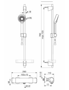 NOVA dušas komplekts ar termostatu, hroms 2