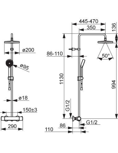 Nova Lietus dušas sistēma ar termostatu, 1 režīms, hroms