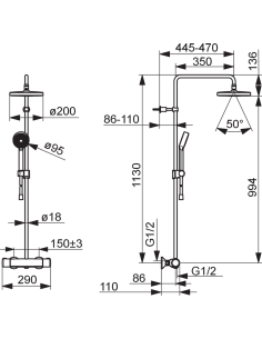 Nova Lietus dušas sistēma ar termostatu, 1 režīms, melna 2