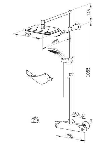 OPTIMA dušas sistēma ar termostatu, hroms