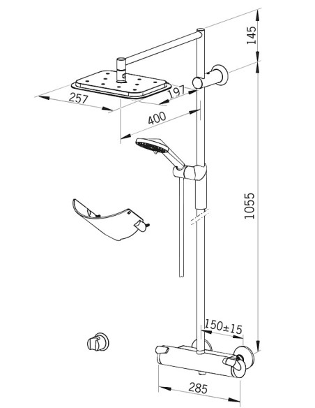 OPTIMA dušas sistēma ar termostatu, hroms