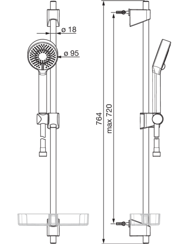 Apollo dušas komplekts 720mm, 3 režīmi