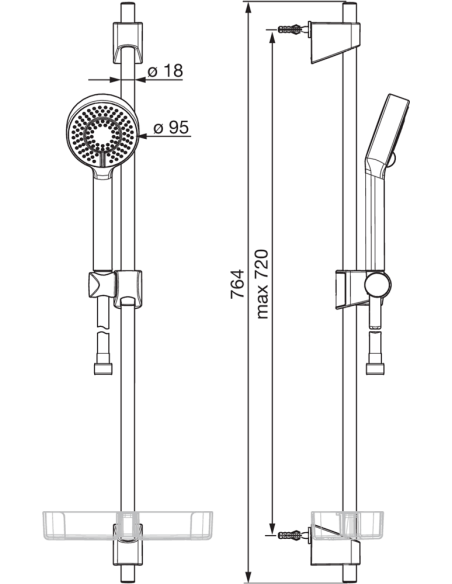 Apollo dušas komplekts 720mm, 3 režīmi