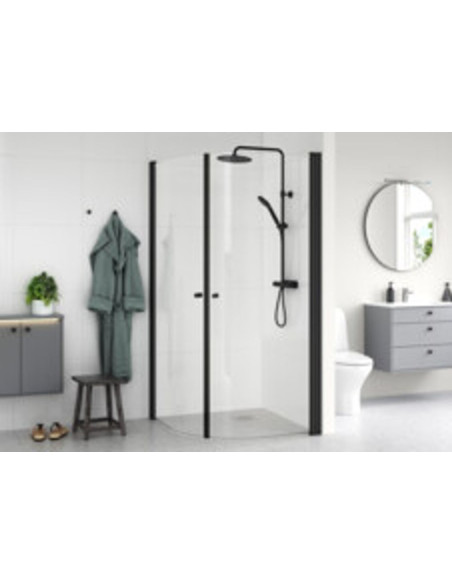 Estetic izlietnes maisītāja un lietus dušas sistēmas ar termostatu komplekts, melnā krāsā