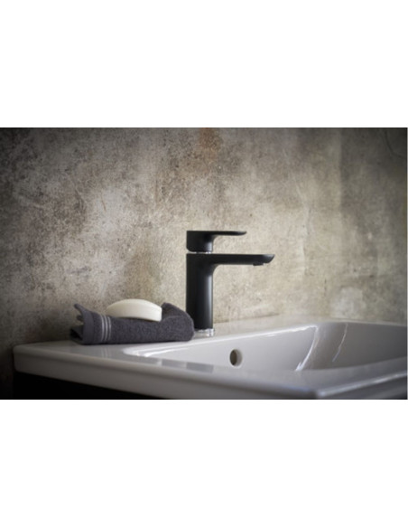 Estetic izlietnes maisītāja un lietus dušas sistēmas ar termostatu komplekts, melnā krāsā