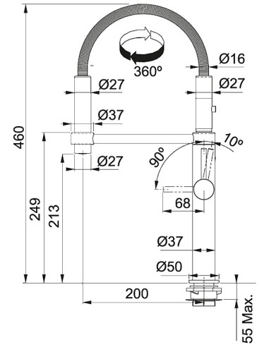 Pescara virtuves izlietnes maisītājs, izvelkams uzgalis, hroms