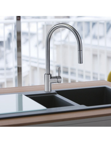 Eos-Neo nerūsējošā tērauda ūdens maisītajs ar izvelkamu uzgali, nerūsējošais tērauds