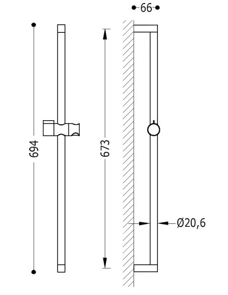 TRES BASIC dušas stienis Ø20.6, 673mm