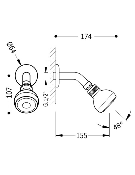 TRES BASIC dušas galva ar izvadu no sienas