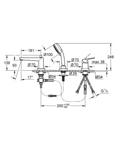 BauEdge trīsdaļīgs vannas maisītājs uz malas ar izvelkamu dušu, hroms 2