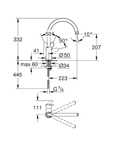 BauEdge augstais virtuves maisītājs ar grozāmu snīpi 360⁰, hroms