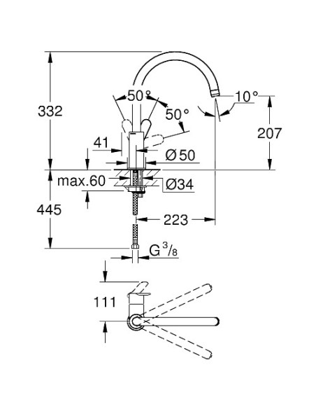 BauEdge augstais virtuves maisītājs ar grozāmu snīpi 360⁰, hroms