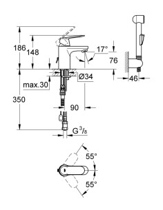 Eurosmart Cosmopolitan izlietnes maisītājs ar bidettu, S izmērs, hroms 2