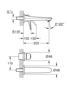 Eurostyle izlietnes maisītājs no sienas 203mm, hroms 2