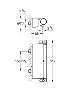 Grohtherm 2000 dušas temostats, hroms 2