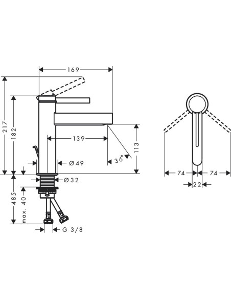 Finoris 110 izlietnes maisītājs, ar pop-up, matēts melns