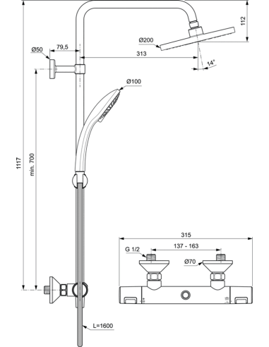 Ideal Standard Ceratherm T25 dušas sitēma ar termostatu