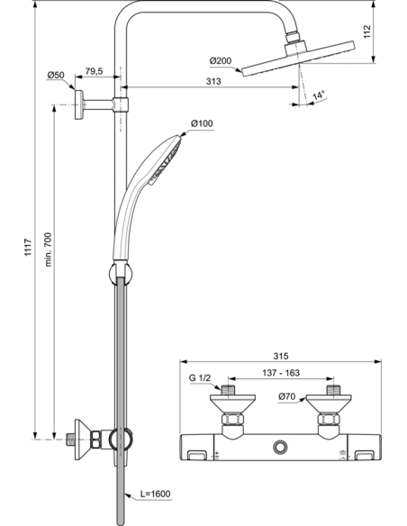 Ideal Standard Ceratherm T25 dušas sitēma ar termostatu Ideal Standard Ceratherm T25 dušas sitēma ar termostatu
