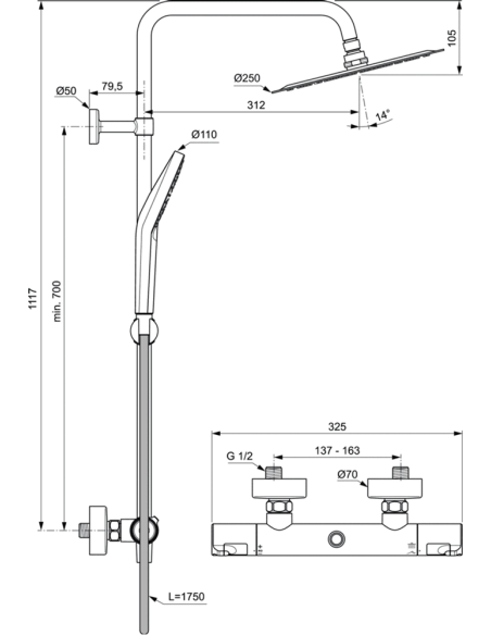 Ideal Standard Ceratherm T50 dušas sitēma ar termostatu