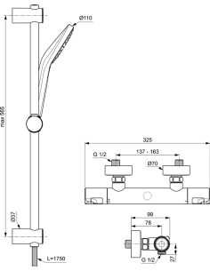 Ideal Standard dušas maisītāja komplekts Ceratherm T50 ar termostatu 2