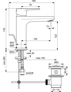 Ideal Standard CERAFINE O H120 izlietnes maisītājs ar pop-up noplūdi izlietnei, Silk Black 2