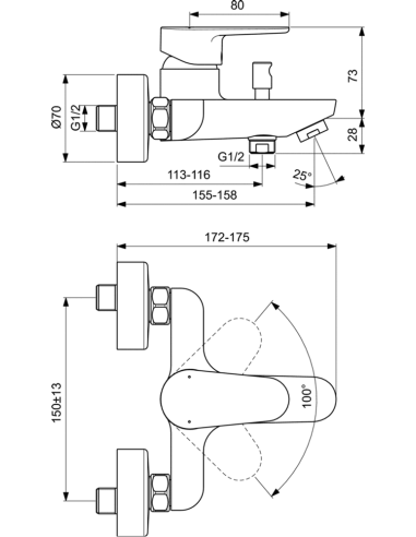 Ideal Standard CERAFINE O maisītājs vannai, hroms