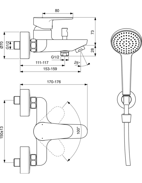Ideal Standard CERAFINE O maisītāja komplekts vannai, Silk Black Ideal Standard CERAFINE O maisītāja komplekts vannai, Silk Black