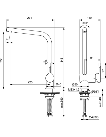 Ideal Standard Ceralook virtuves maisītājs, Silk Black