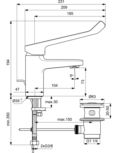 Ideal Standard Ceraplan maisītājs izlietnei ar Pop-up noplūdi izlietnei, cilvēkiem ar īpašām vajadzībām