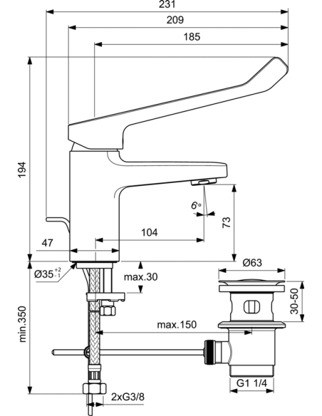 Ideal Standard Ceraplan maisītājs izlietnei ar Pop-up noplūdi izlietnei, cilvēkiem ar īpašām vajadzībām