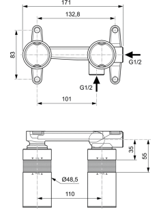 Ideal Standard Kit1 iebūvējamā daļa maisītājam no sienas 2