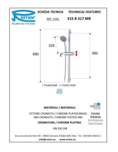 Dušas stienis ar 1.5m pievadu un viena režīma dušas galvu 2