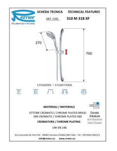 Dušas stienis ar 1.5m pievadu un piecu režīmu dušas galvu 2