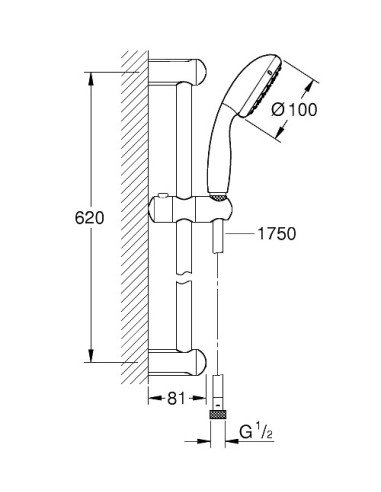 Tempesta 100 I dušas komplekts 60cm, hroms