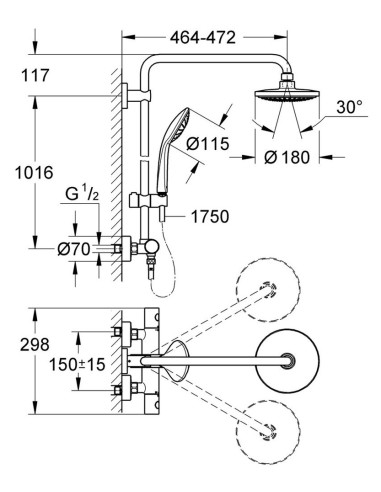 Euphoria 180 dušas termostata komplekts, 450mm, hroms