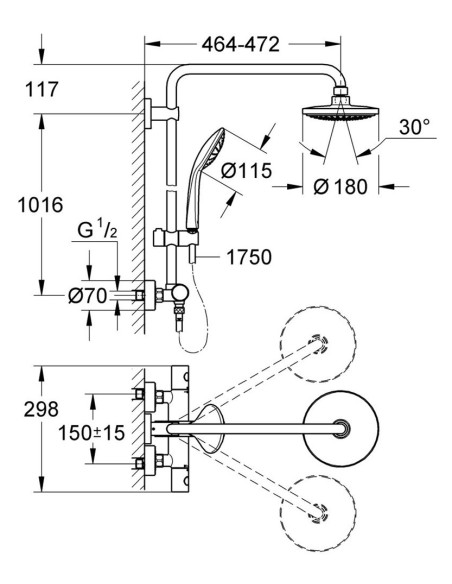Euphoria 180 dušas termostata komplekts, 450mm, hroms