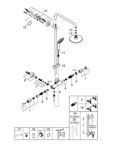Euphoria 180 dušas termostata komplekts, 450mm, hroms
