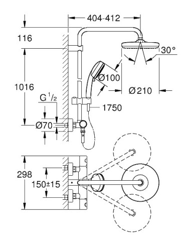 Tempesta Cosmopolitan 210 dušas sistēma ar termostatu, hroms