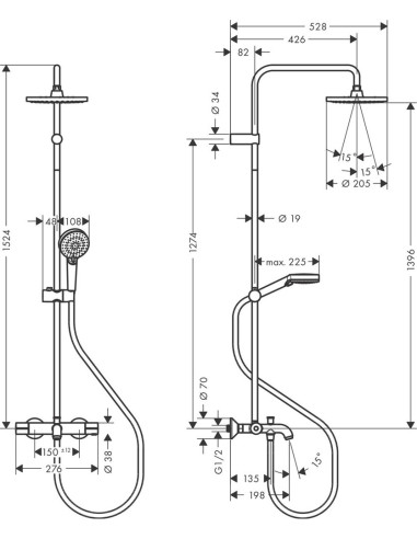 Vernis Blend 200 1 jet dušas sistēma ar vannas termostatu, hroms