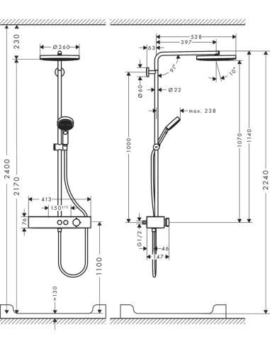 Pulsify 260 1jet/105 3jet Relaxation ar termostatu ShowerTablet Select 400 dušas sistēma, hroms