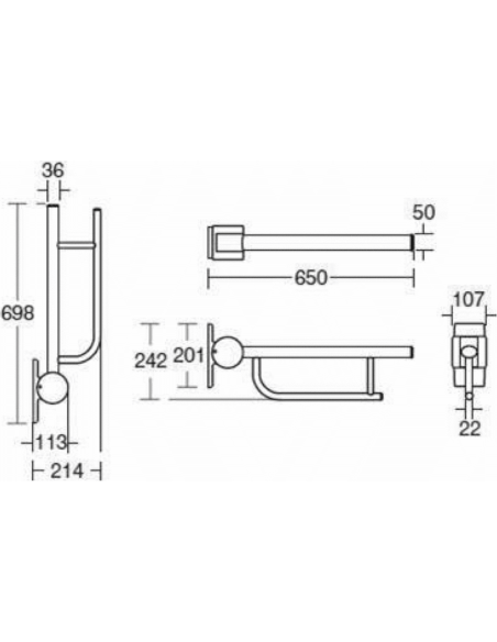 Ideal Standard Contour 21 paceļams balsts, cilvēkiem ar īpašām vajadzībām, 65cm