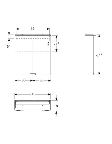 Spoguļa skapis Option Basic ar apgaismojumu, divas durvis 60x67.5