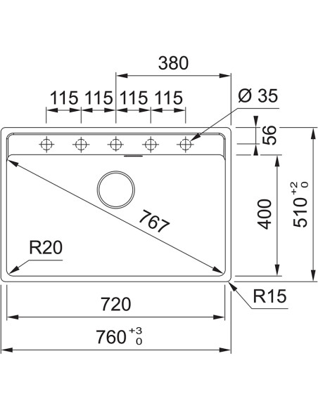 MRG 610-72 A fragranīta izlietne, 760x510mm, onikss