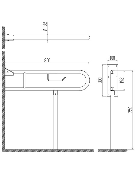 Invalīdu rokturis paceļams 80cm ar balstu NT balts