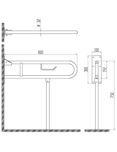 Invalīdu rokturis paceļams 80cm ar balstu NT satīns 2