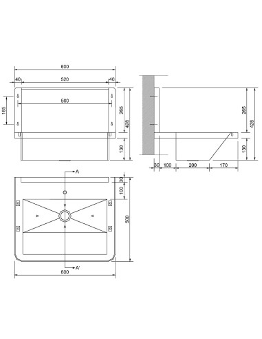 Nerūsējošā tērauda izlietne, 600x500mm