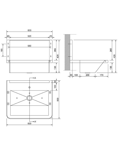 Nerūsējošā tērauda izlietne, 600x500mm